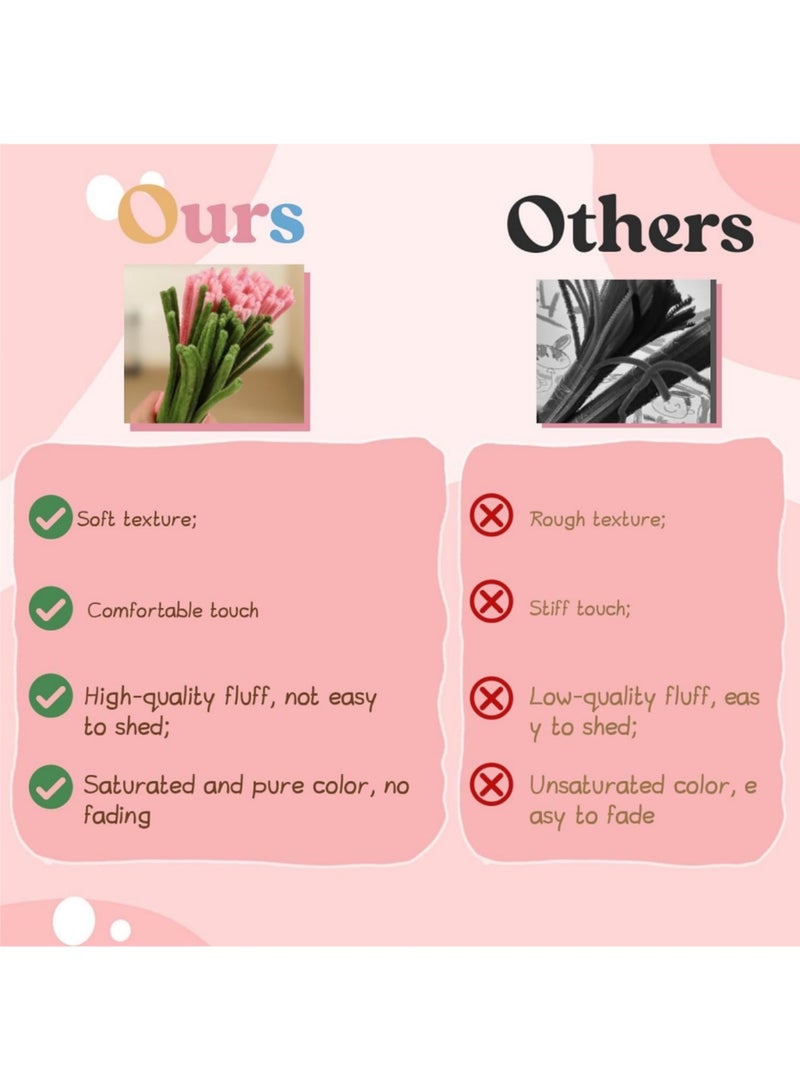 saykfoe Tulip Pipe Cleaners for Craft, 30cm Green and Pink Pipe Cleaners, Fuzzy Sticks Craft Supplies, Chenille Stems with Flower Pole, Flower Core & Gardening Tape, Arts & Crafts for DIY(16 Flowers) - Image 5